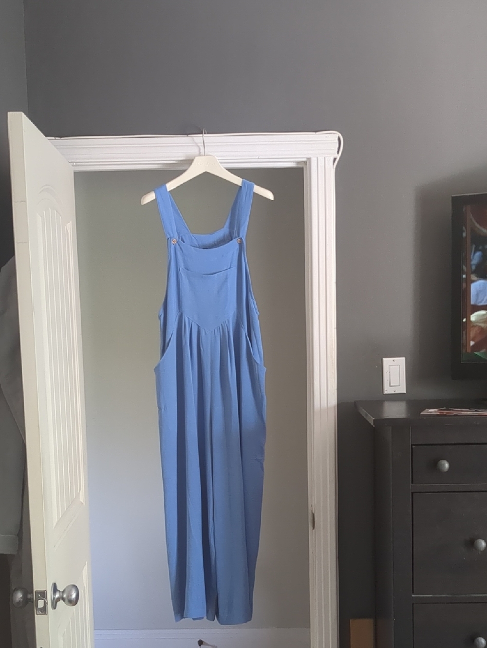 Blue Wide-Leg Cotton-Blend Jumpsuit